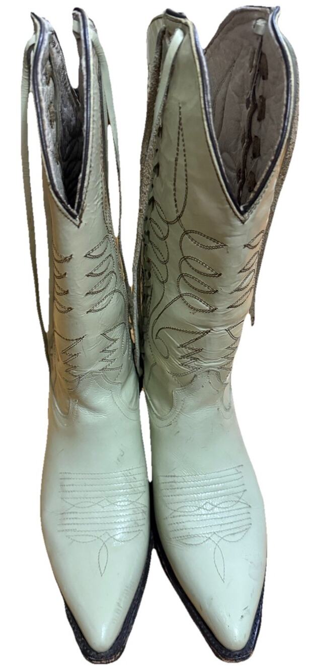 EL POTRO Women’s Western Leather Pointed Toe Ivory Boots Size Mexico 25/US 8